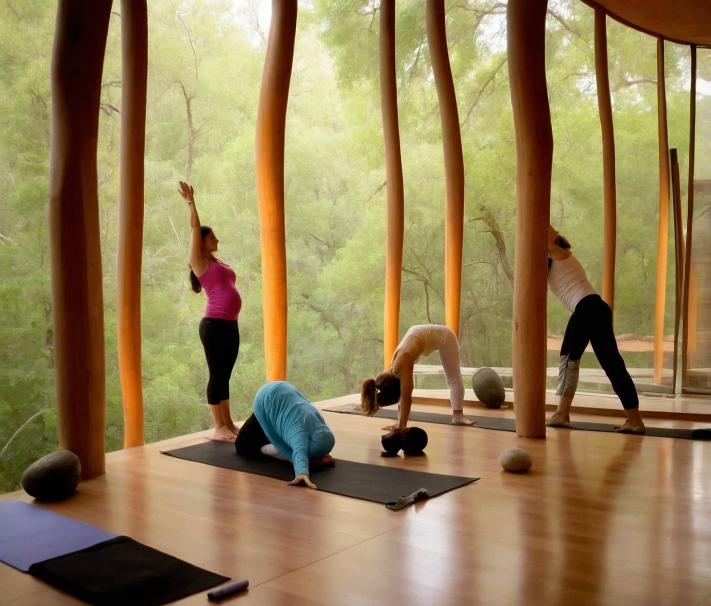 Pareja meditando al aire libre